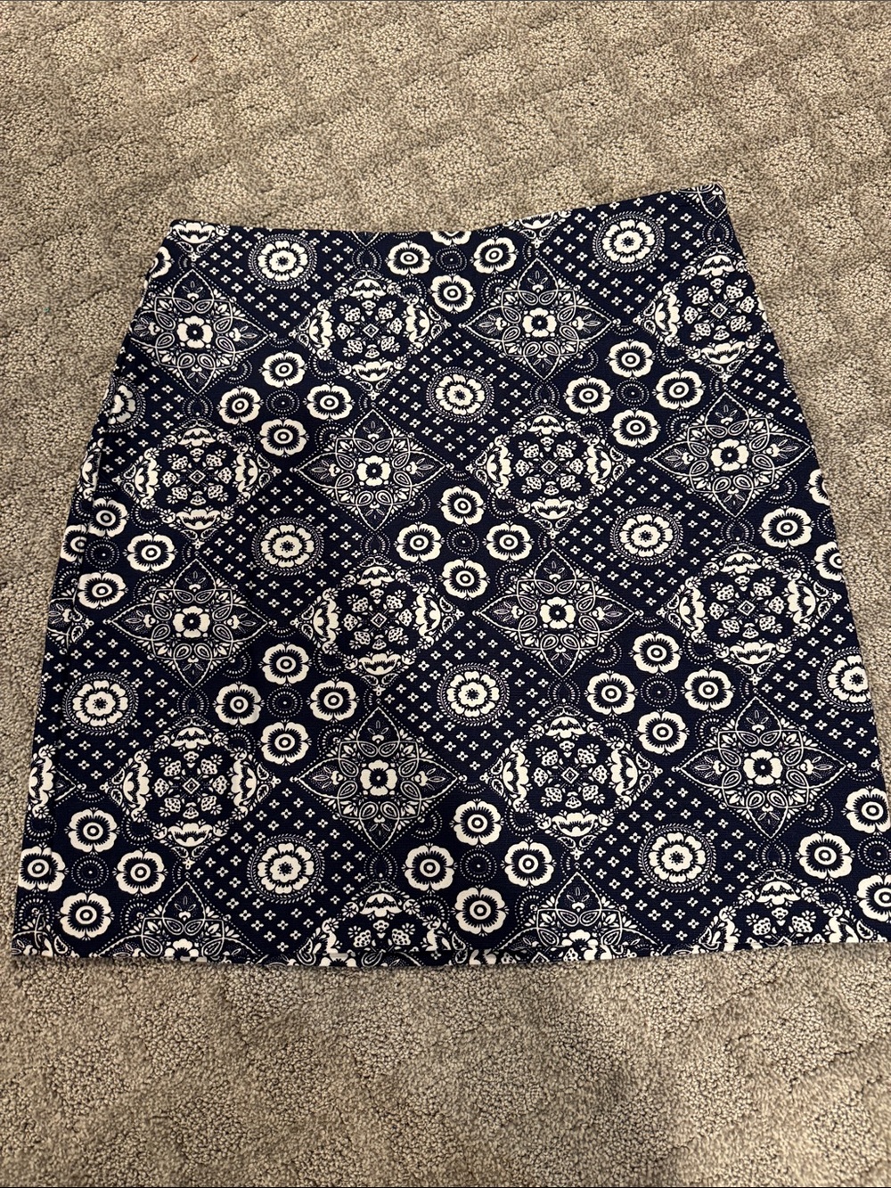 Talbots Navy and White Medallion Print Mini Skirt